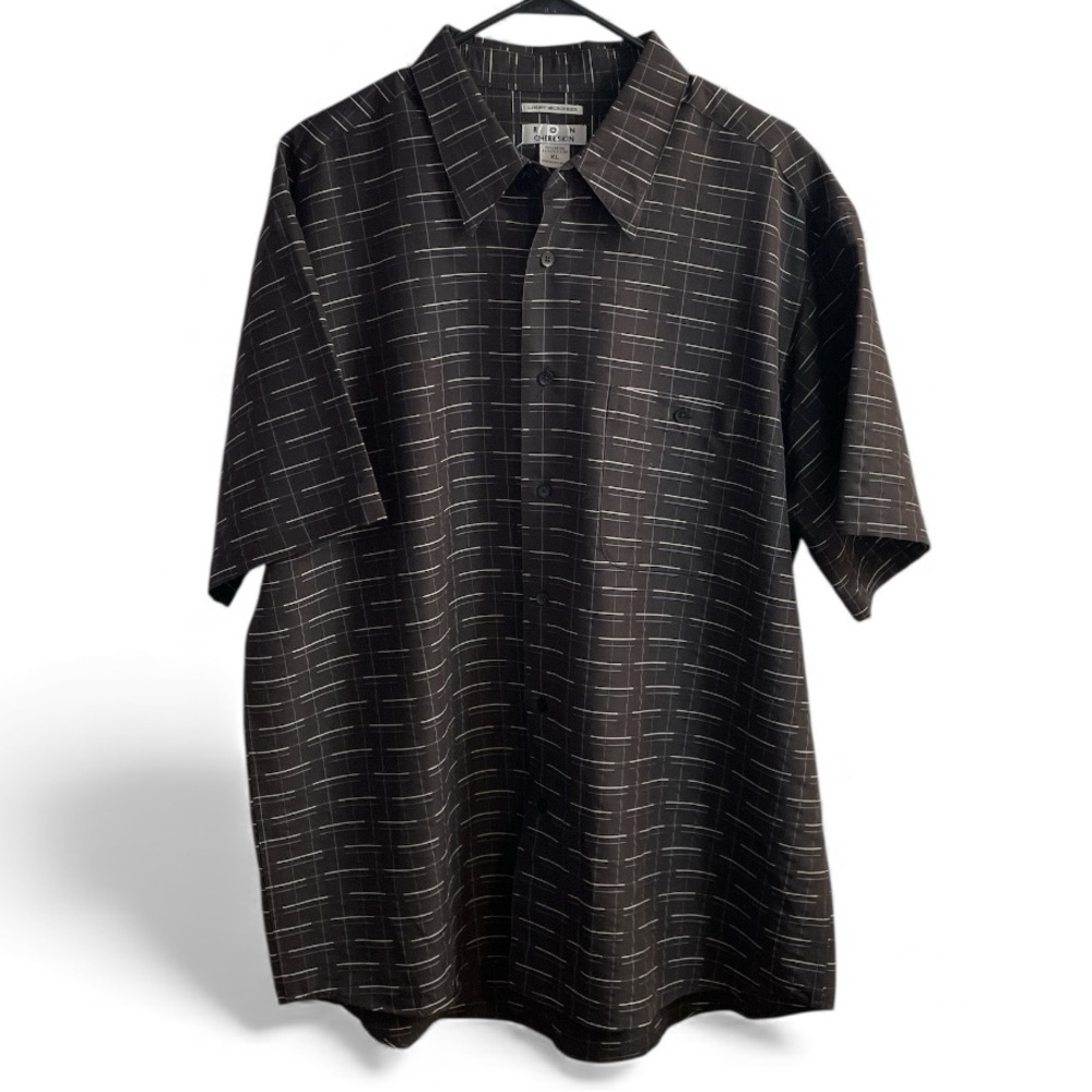 Ron Chereskin Luxury Microfiber Button-Down Shirt XL Black Plaid Retro